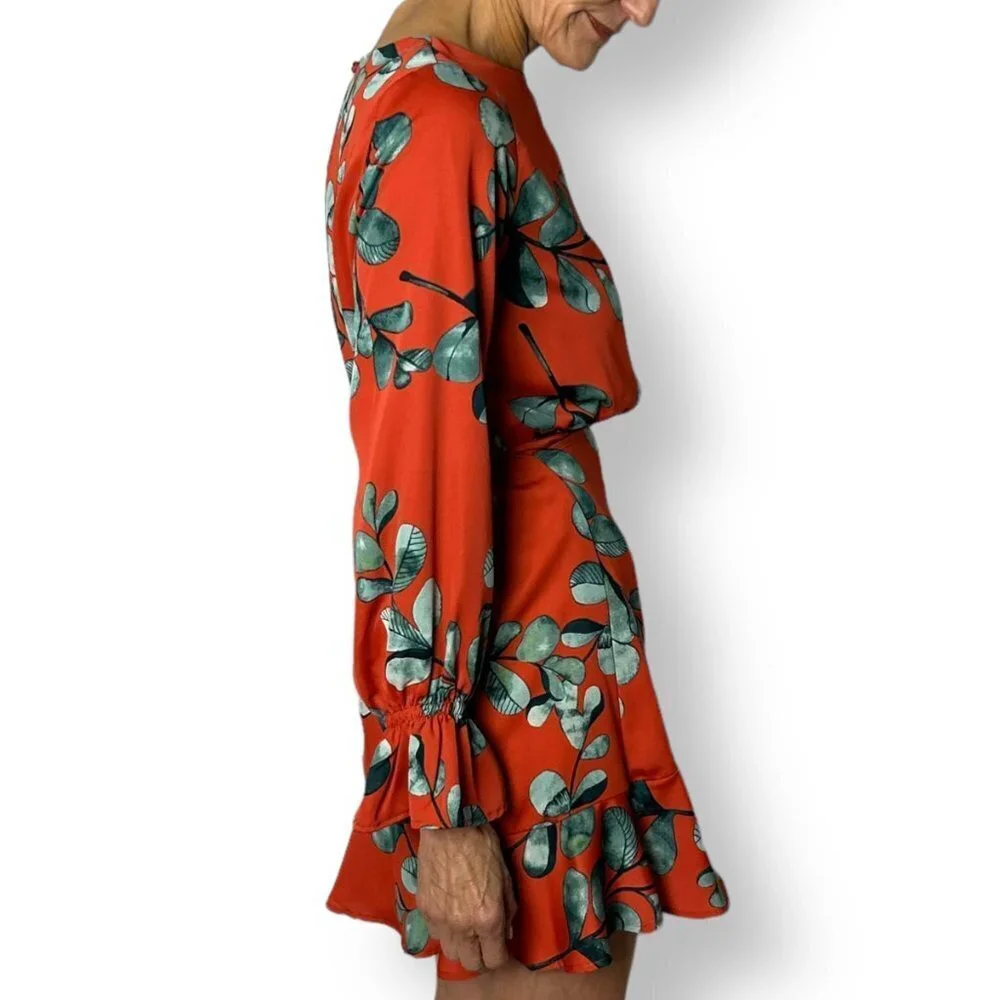 NWT Wade Voss Chili Pepper Long Sleeve Mini Dress Wrap Skirt Tie Size Small